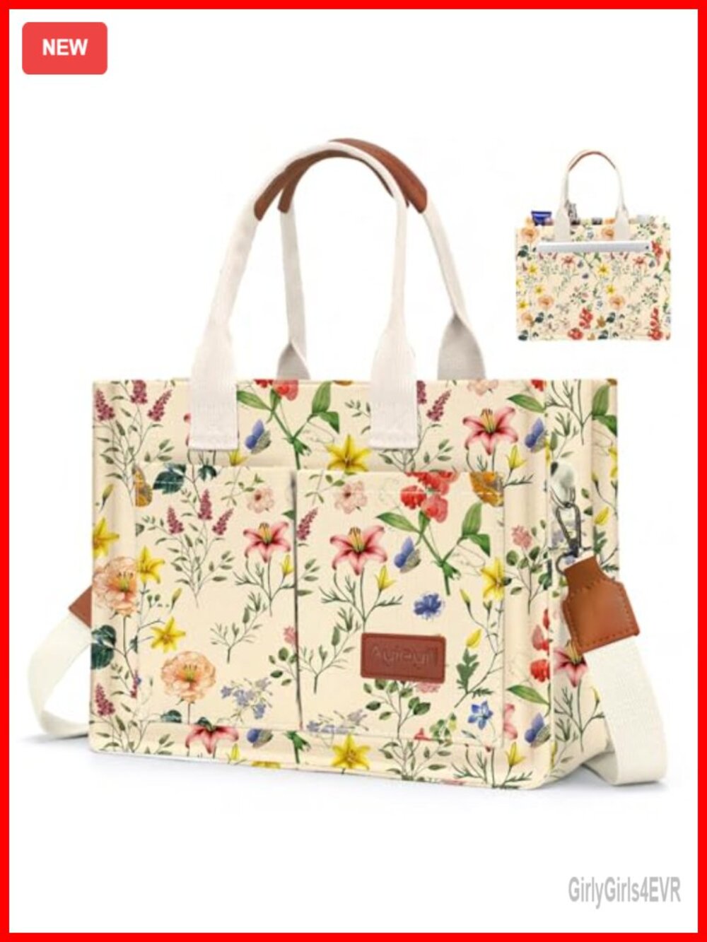 Canvas Tote Bag with Pockets Crossbody Shoulder Handbag Work Tote